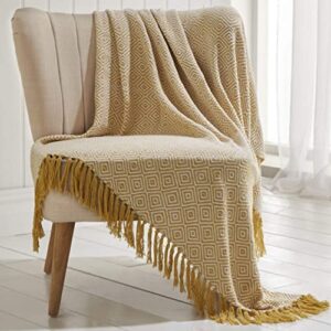 Portfolio Throw Blanket with Geometric Pattern, Ochre Yellow, 130 x 170 cm