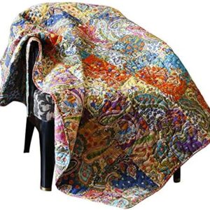 RAJRANG BRINGING RAJASTHAN TO YOU Patchwork Throw Blanket for Sofa and Bed 127x152 cm Colorful Super Soft Cotton Indian Quilt Boho Decorative and Reversible Warm Blankets