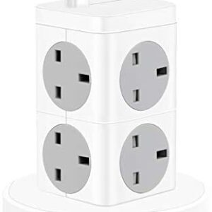 Tower Extension Lead, BEVA 13amp 8-Socket Surge Protector Multi Plug Power Strip Switched Charging Station with 3 USB Charger, 3M Cord for Home, Office (3 USB 3.4A)