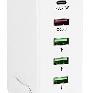 USB C Charger, Ennotek 65W 6-Port USB Charging Station Desktop Charger with a 20W Power Delivery, a QC3.0 and 4 USB Smart USB Charging Ports for Mobile Phones, Tablets and More - White
