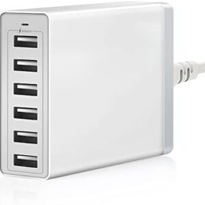 USB Charger ENNOTEK USB Multi Charger Plug 6-Port Fast Charging Station (50W/10A) with 1.5M Detachable UK Power Lead For Mobile Phones & Tablets Home Office Use - White