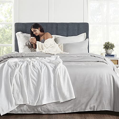 Penguin Home Solid Flannel Throw BlanketsSet of 2Colour - Cream & Silver Super Soft Lightweight Luxury Plush Dual Sided Warm Bedroom Throws For Sofa, Couch, Travel, Kids Size - 120 X 150 cm - Image 6