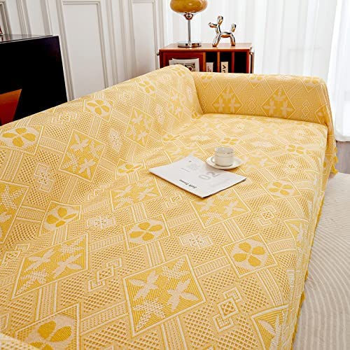GAOWEI Throws for Sofas Large Sofa Throw 3 Seater with Decorative Tassels, Double-sided Throw Blanket for Sofas, Settees and Bed, Diamond Pattern with Leaves and Flowers 180x300cm - Yellow - Image 4