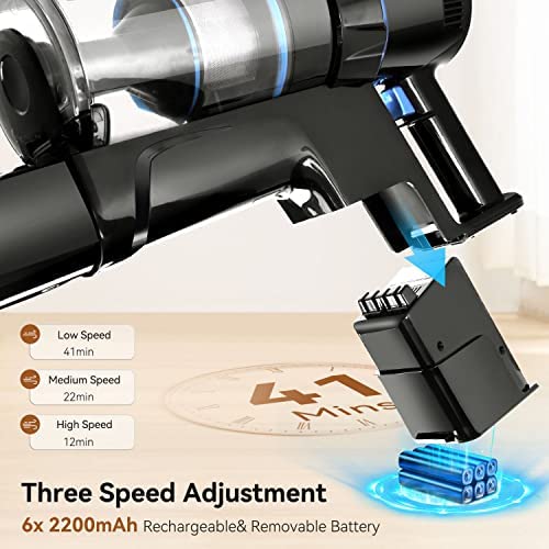 Aigostar Cordless Vacuum Cleaner with Powerful Suction, Lightweight Stick Vacuum for Carpet, Pet, Floor, LED Floor Lights, Anti Hair Wrap, Up to 41Mins Runtime, 250W - Willie - Image 4