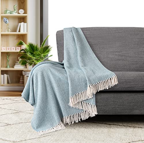 La Maison 100% Indian Cotton Diamond Pattern Check Large Batten Throwover Sofa Throw Multicoloured Bed Throw Woven Handloom Tassel Armchair Decorative Blanket (Teal, 228cm x 254cm / 90" x 100") - Image 2