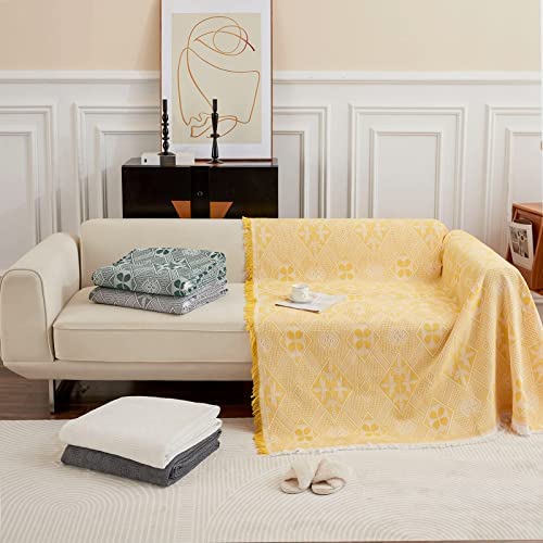 GAOWEI Throws for Sofas Large Sofa Throw 3 Seater with Decorative Tassels, Double-sided Throw Blanket for Sofas, Settees and Bed, Diamond Pattern with Leaves and Flowers 180x300cm - Yellow - Image 7