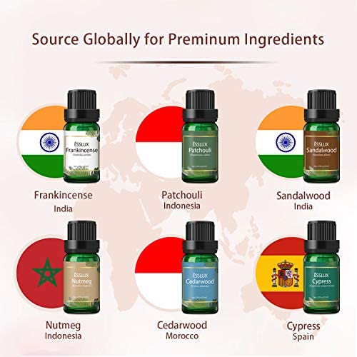 Essential Oils Set, ESSLUX Woody Collection with Cypress,Cedarwood,Patchouli,Sandalwood,Frankincense,Nutmeg,Premium Quality Set for Diffuser,Home Fragrance Massage,6x10 ml - Image 4