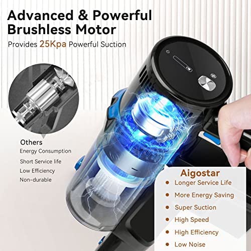 Aigostar Cordless Vacuum Cleaner with Powerful Suction, Lightweight Stick Vacuum for Carpet, Pet, Floor, LED Floor Lights, Anti Hair Wrap, Up to 41Mins Runtime, 250W - Willie - Image 2