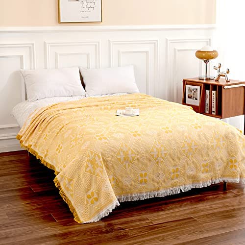 GAOWEI Throws for Sofas Large Sofa Throw 3 Seater with Decorative Tassels, Double-sided Throw Blanket for Sofas, Settees and Bed, Diamond Pattern with Leaves and Flowers 180x300cm - Yellow - Image 5