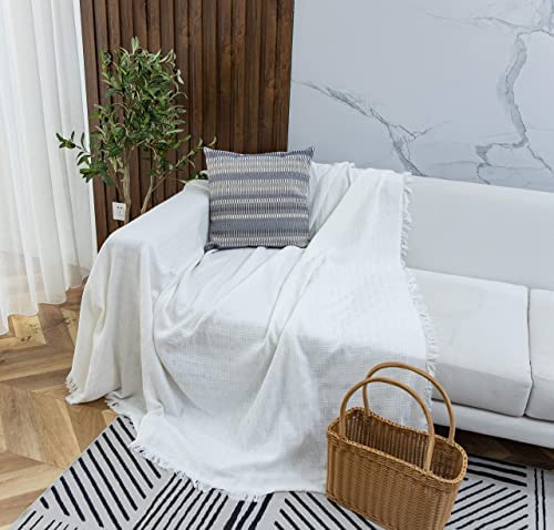 SHARBDA Sofa Throw Blanket with Tassels Throws for Sofa (white, 130 * 180cm) - Image 5