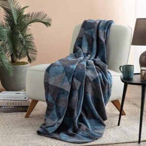 English Home Throw Blanket, Warm Cozy Decorative Thick Fleece Blanket, Reversible Blue Grey Throws for Sofas, Couch, Bed for Christmas 51" 66" inch, 130x170 cm, Argyle