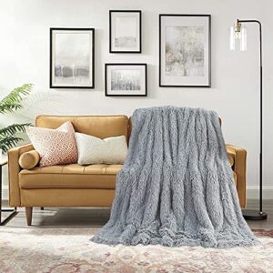 FZCBY Soft Shaggy Faux Fur Blanket Fluffy Fleece and Sherpa Bed Throw Decorative Sofa Throws Machine Washable Blankets for Sofa Bed Couch Chair, 50"x60", Light Grey