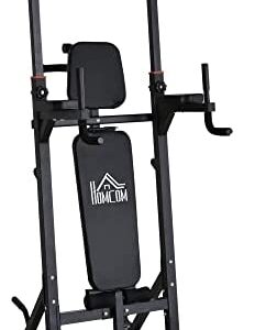 HOMCOM Multifunction Power Tower w/Bench Home Workout Dip Station Push-up Bars Fitness Equipment Office Gym Training