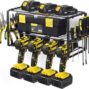 Power Tool Organizer Drill Charging Station for 4 Power Drill Tools Heavy Duty Drill Holder Wall Mounted Rack Utility Metal Tool Shelf Storage Organiser for Garage,Home,Workshop