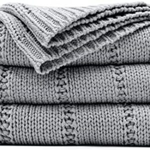 RECYCO Cable Knit Throw Blanket for Sofa Chair Couch Bed, Sofa Throw, Bed Throw, Light Grey, 127x152cm