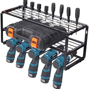 REDCAMP Power Tool Organizer Storage Rack, Drill Charging Station for 5 Power Drill Tools,3 Layers Electric Tools Utility Storage Rack Protable for Garage, Home, (48.5x19.5 cm)
