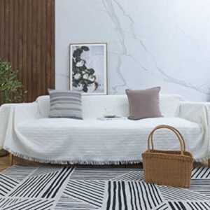 SHARBDA Sofa Throw Blanket with Tassels Throws for Sofa (white, 130 * 180cm)
