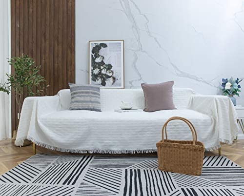 SHARBDA Sofa Throw Blanket with Tassels Throws for Sofa (white, 130 * 180cm)