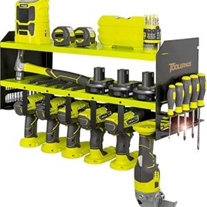 Toolganize Garage Power Tool Storage Organiser - Workshop Wall Mounted Storage Rack & Charging Station - Premium Heavy Duty for Workshop & Garage Tools - Large 6-Pack Size - (Acid Green).