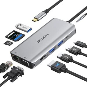 USB C Hub Docking Station, 10 IN 1 MacBook Pro Adapter Multiport USB C Hub with 4K HDMI+VGA, 3 USB 3.0, RJ45 Ethernet, 100W PD, SD/TF, Audio, USB-C Dongle Laptop Dock for HP/MacBook/Dell/Surface