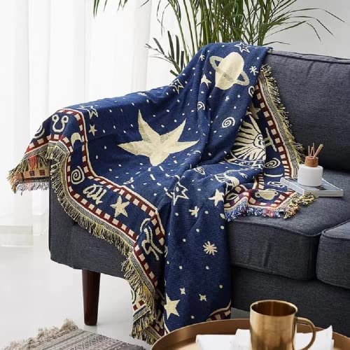 VANJOROY Bohemian Multi-functional Large Throw Blanket For 2 3 seater with Tassels, 100% Handwoven Cotton Knitted Armchair Throw for Couch, Sofa and Bed…… (130 * 180cm/51 * 71in)