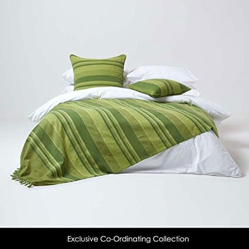 HOMESCAPES Extra Large Green Throw “Morocco” Cotton Textured Stripe Throw 254 x 356 cm Bedspread Sofa Throw Handmade Suitable for 3 or 4 Seater Sofas or Double King and Super King Size Beds - Image 3