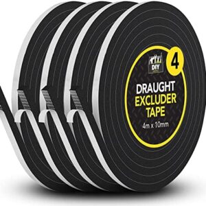 4pk Foam Tape 4m x 10mm | Foam Draft Excluder Tape for Doors & Window Draft Excluder Tape | Window Insulation, Window Seal Strip, Weather Stripping, Door Seals and Draught Excluder Tape for Doors