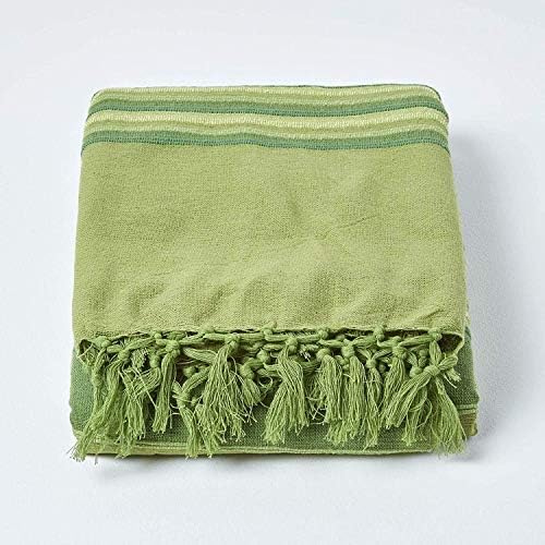 HOMESCAPES Extra Large Green Throw “Morocco” Cotton Textured Stripe Throw 254 x 356 cm Bedspread Sofa Throw Handmade Suitable for 3 or 4 Seater Sofas or Double King and Super King Size Beds - Image 2