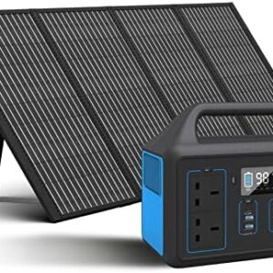600W Portable Power Station with 100W Solar Panel, Folding Solar Board & Energy Storage Power Supply Generator for RV Camping, Outdoor Adventure, Emergency (Power Station & Solar Panel - Blue)