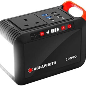 AgfaPhoto Portable power station PPS100 | 230V AC power station, mobile power generator with USB (USB-A & USB-C) and 12V DC output | Portable camping power pack (120W) for both indoors and outdoors