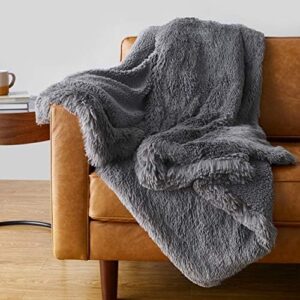 Amazon Basics Shaggy Long-Pile Faux Fur Sherpa Throw Blanket, 127 x 152 cm - Dark Grey