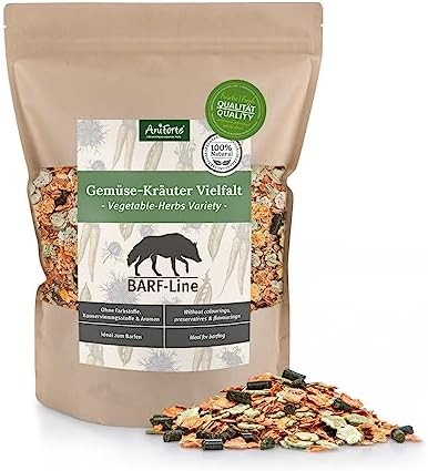 AniForte BARF Vegetable-Herbs Variety 1KG Dog Food Mix: Natural Raw Diet Food Supplement, Gluten Free with Herbs & Fruit