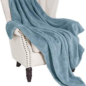 Exclusivo Mezcla Flannel Throw Blanket, 127x178 CM Soft Sofa Throws, Waffle Fleece Throws for Sofa, Slate Blue Blanket