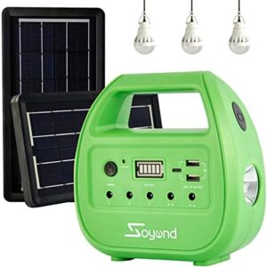 Portable Power Station, SOYOND 67Wh Solar Generator with 2 Panels Included, Flashlight, 3 LED Bulb, USB Outlet, Emergency Outdoor Generators for Camping,Home Power Outage,Trip,Thunderstorm