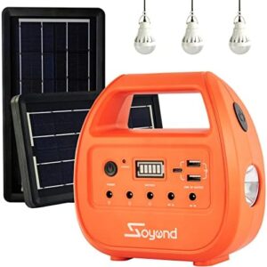 Portable Power Station, SOYOND 67Wh/18000mAH Solar Generator with 2 Panels Included, Flashlight, 3 LED Bulb, USB Outlet, Emergency Outdoor Generators for Camping,Home Power Outage,Trip,Hurricane