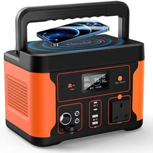 Tiexei Portable Power Station 600W, 512Wh LiFePO4 Battery Pack with 220V AC Outlet, Solar Generator Backup, Pure Sine Wave Powerhouse with LED Light for Camping Fishing Home Emergency