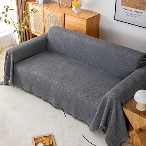 GAOWEI Waffle Sofa Throws Couch Cover with Decorative Fringe Bedspread,Ideal for Sofa Couch Bench and Bed,Grey 180x230cm - Image 2