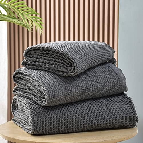 GAOWEI Waffle Sofa Throws Couch Cover with Decorative Fringe Bedspread,Ideal for Sofa Couch Bench and Bed,Grey 180x230cm - Image 7