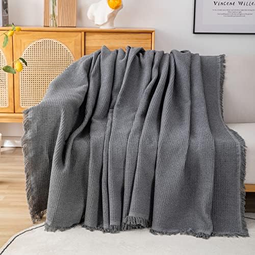 GAOWEI Waffle Sofa Throws Couch Cover with Decorative Fringe Bedspread,Ideal for Sofa Couch Bench and Bed,Grey 180x230cm - Image 4