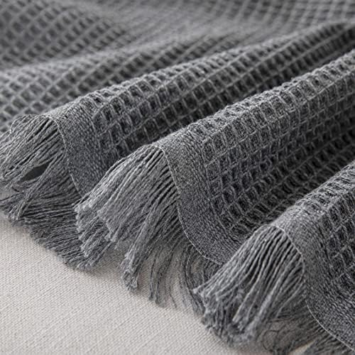 GAOWEI Waffle Sofa Throws Couch Cover with Decorative Fringe Bedspread,Ideal for Sofa Couch Bench and Bed,Grey 180x230cm - Image 6