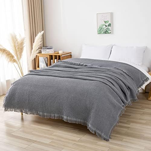 GAOWEI Waffle Sofa Throws Couch Cover with Decorative Fringe Bedspread,Ideal for Sofa Couch Bench and Bed,Grey 180x230cm - Image 5