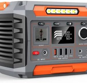 Ariyuan 300W Portable Power Station,288Wh/78000mAh Camping Battery Power Pack With Wireless Charger/LED Light,Outdoors Camping Fishing Travel Solar Generator (300W,Lithium Battery Pack)