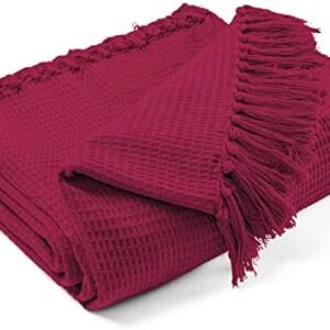 EHC Waffle Cotton Woven Large Sofa Throw 2 Seater Chair/Sofa/Bed 178 x 254 cm, Wine