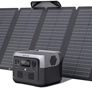 EcoFlow RIVER 2 Max Solar Generator 512Wh Long-life LFP Portable Power Station & 160W Solar Panel for Home Backup Power, Camping & RVs 100% Charged in 60m with 3000+ Cycles & Up to 1000W Output