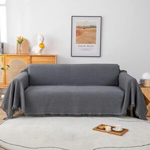 GAOWEI Waffle Sofa Throws Couch Cover with Decorative Fringe Bedspread,Ideal for Sofa Couch Bench and Bed,Grey 180x230cm