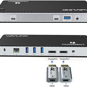 Thunderbolt 3 Docking Station Dual 4K@60Hz Monitor with 2 HDMI/DP, WAVLINK Single 8K@30Hz USB C Docking Station with 130W PD, 3 x10 Gbps USB3.1, 2x USB 3.0, GBE,for Mac Lenovo,Surface,MacBook Laptops