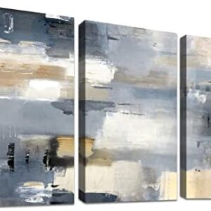 3 Panels Wooden Framed Abstract Gray Canvas Wall Art Painting on Canvas Print Picture Poster Home Office Wall Decor Living Room Bedroom Hallway Stairs Decoration Ready To Hang 120x60cm(16"x24"x3pcs)