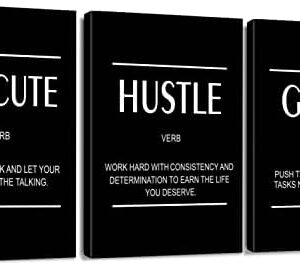 Artscope 3 Pieces Inspirational Motivational Words Wall Art Canvas Prints - Execute Hustle Grind Picture Painting - Modern Wall Artwork Framed for Gifts Bathroom Living Room Office Decor - 30 x 40 CM