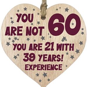 60th Birthday Gift For Women Men Wooden Heart Plaque, Light Wood Sign Keepsake, Happy Birthday Mum, Girlfriend, Dad, Husband, Wife, Boyfriend, Mum Gifts From Son, Nan, Grandad Birthday Present