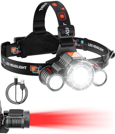 Jovrun Head Torches Led Super Bright Upgraded Red Warning Light Rechargeable 8000Lumen Maximum Lighting Time 5 Hours Power Display Waterproof Outdoor Headlight for Camping Running Fishing